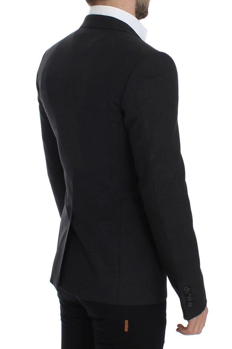Grauer schmal geschnittener Wollblazer