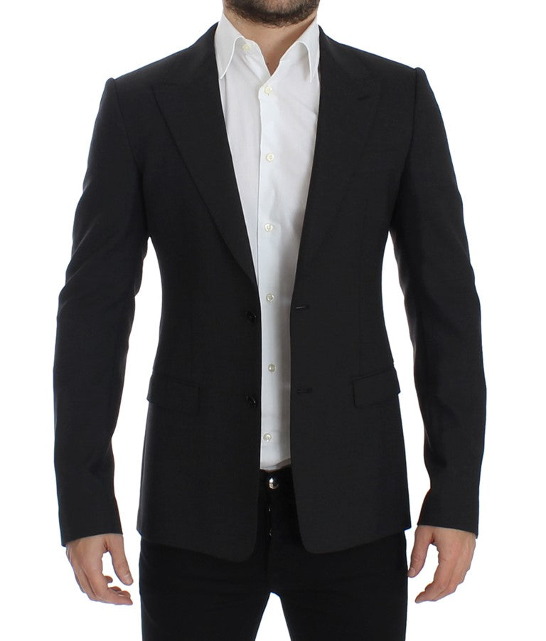 Grauer schmal geschnittener Wollblazer