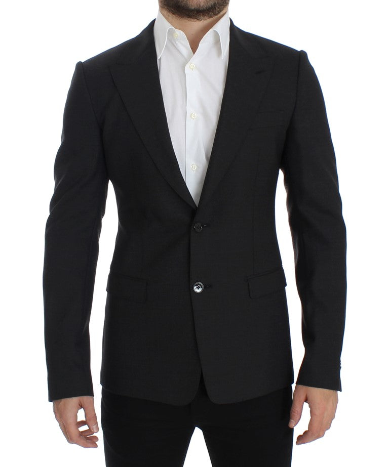 Grauer schmal geschnittener Wollblazer