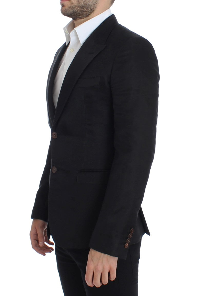 Schwarzer schmal geschnittener Seidenblazer