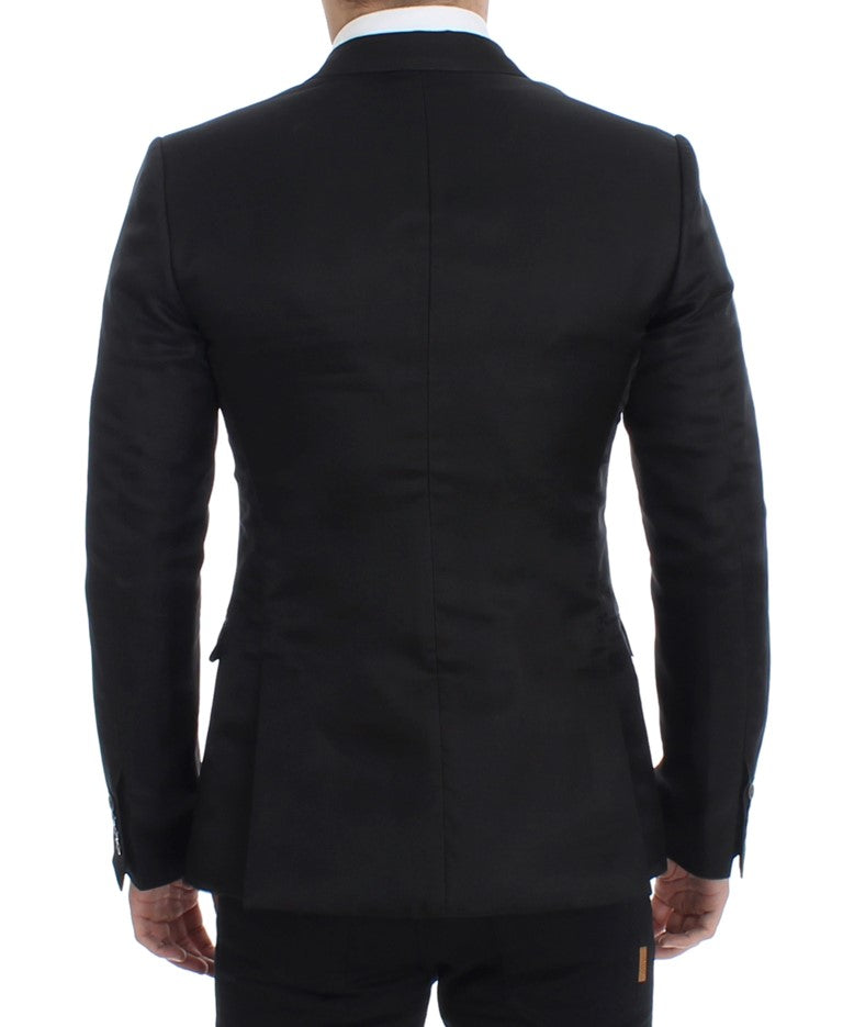 Schwarzer schmal geschnittener Seidenblazer