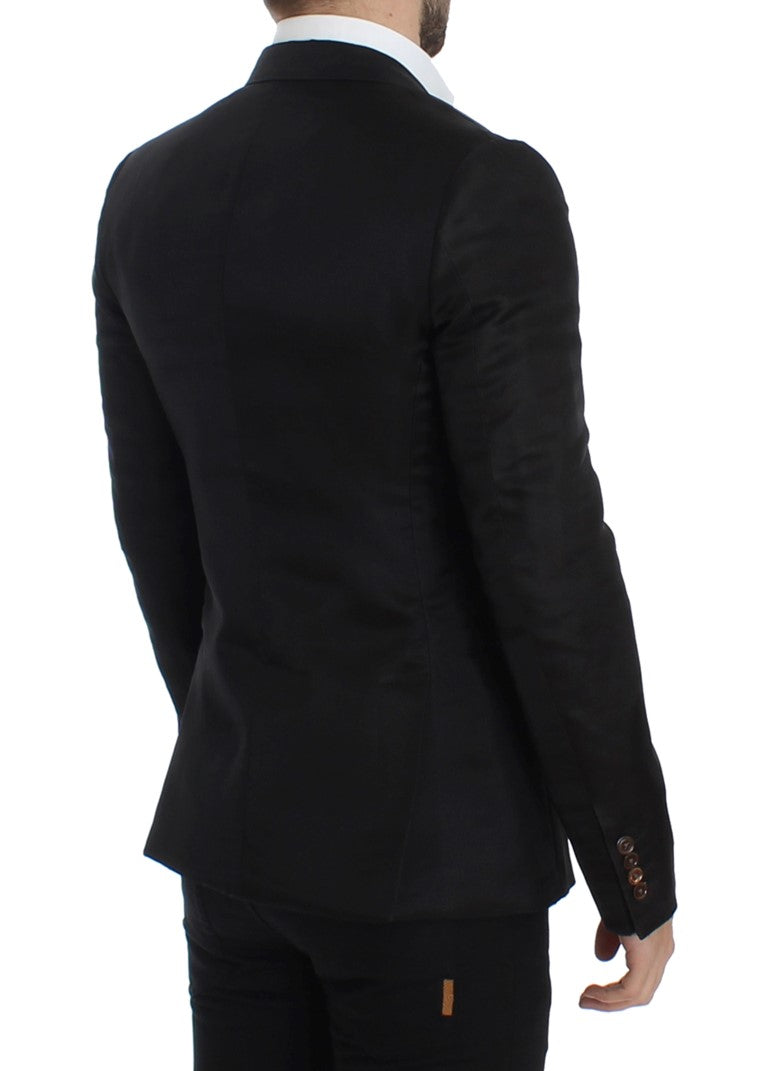 Schwarzer schmal geschnittener Seidenblazer