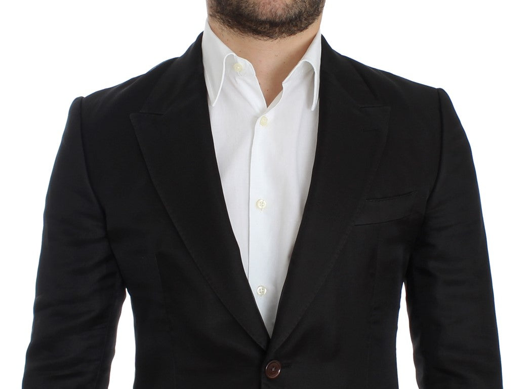 Schwarzer schmal geschnittener Seidenblazer