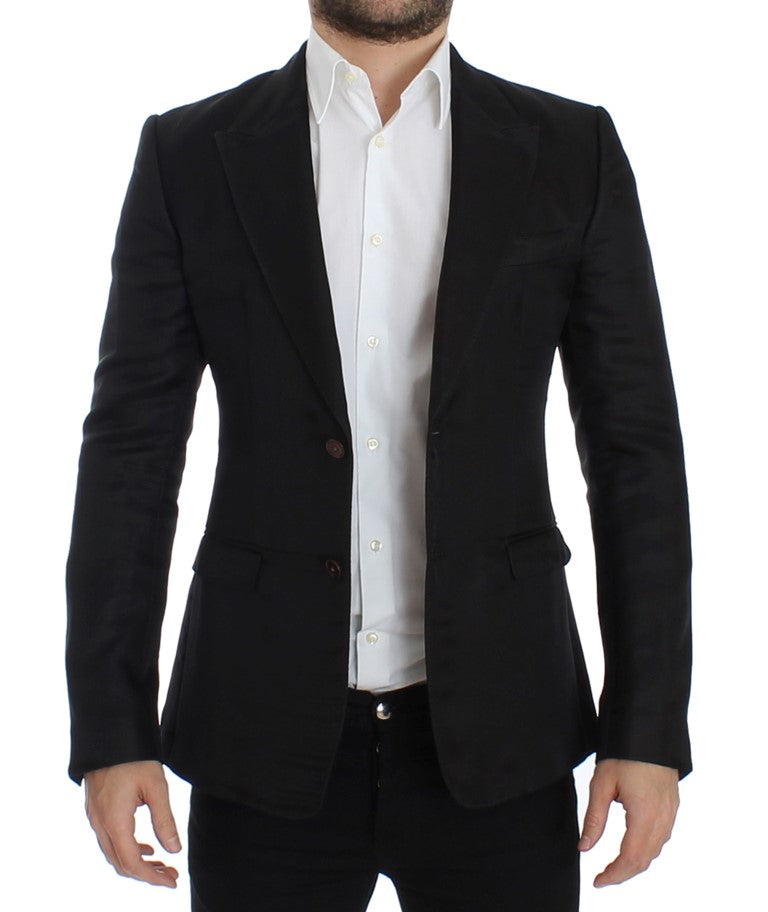 Schwarzer schmal geschnittener Seidenblazer