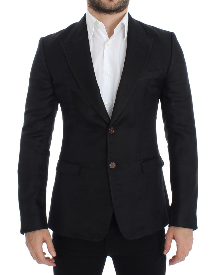 Schwarzer schmal geschnittener Seidenblazer