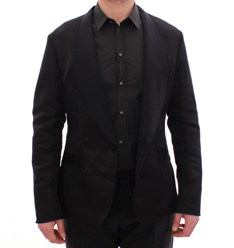 Schwarzer schmal geschnittener Seidenblazer