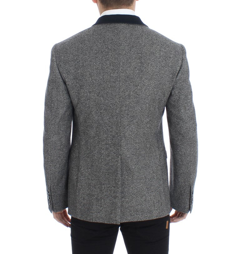 Grauer doppelreihiger Blazer aus Wolle