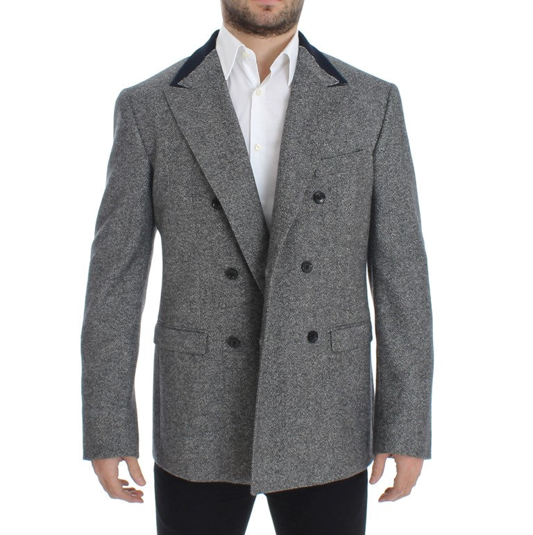 Grauer doppelreihiger Blazer aus Wolle