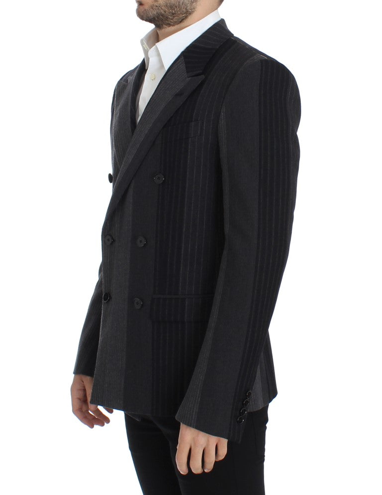 Grauer gestreifter Stretch-Blazer aus Wolle