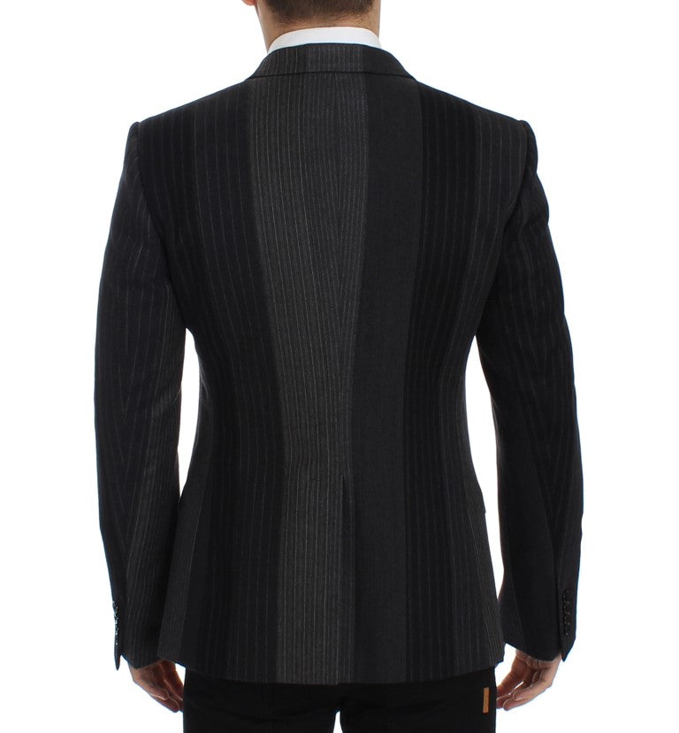 Grauer gestreifter Stretch-Blazer aus Wolle