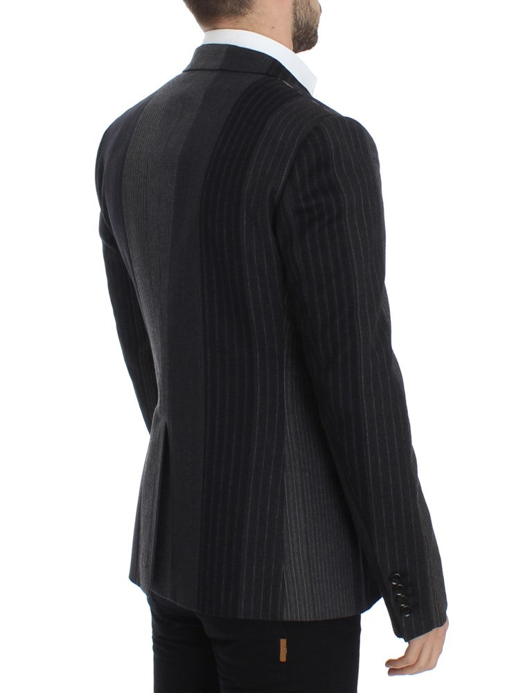 Grauer gestreifter Stretch-Blazer aus Wolle