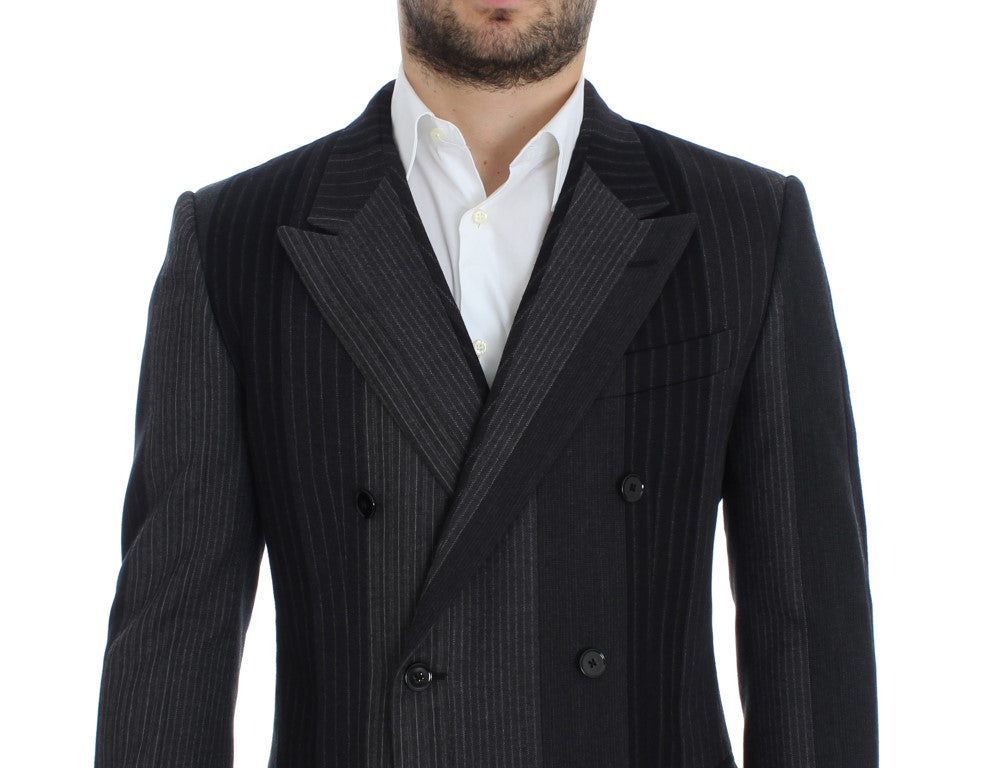 Grauer gestreifter Stretch-Blazer aus Wolle