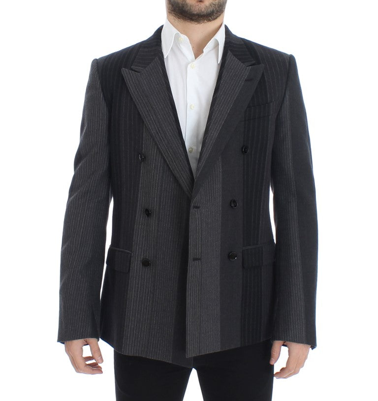 Grauer gestreifter Stretch-Blazer aus Wolle