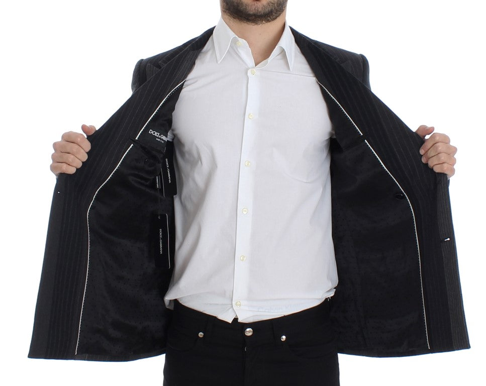 Grauer gestreifter Stretch-Blazer aus Wolle