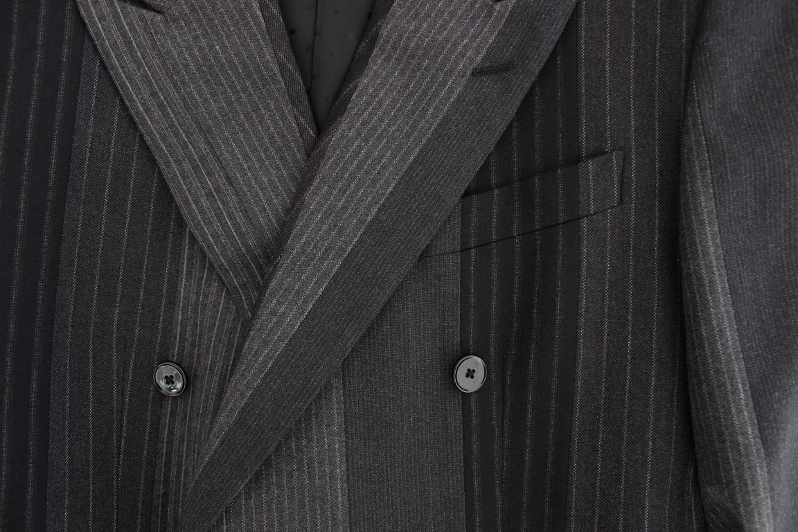 Grauer gestreifter Stretch-Blazer aus Wolle