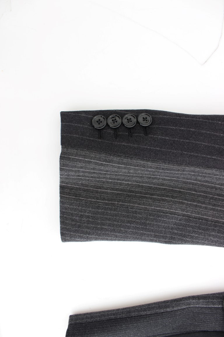Grauer gestreifter Stretch-Blazer aus Wolle