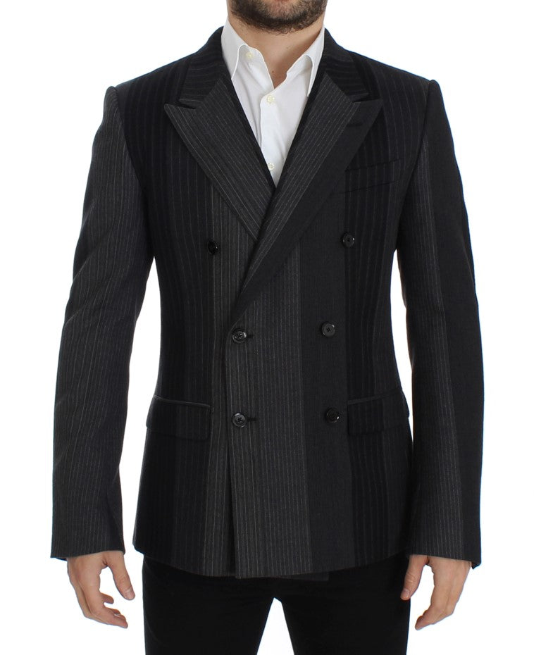 Grauer gestreifter Stretch-Blazer aus Wolle