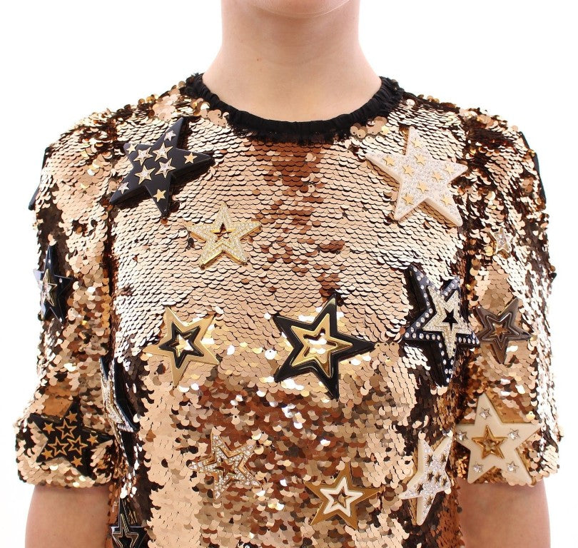 Meisterwerk goldfarbenes Kleid mit Pailletten und Swarovski-Kristallen