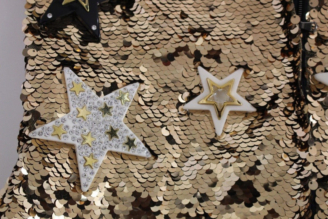 Meisterwerk goldfarbenes Kleid mit Pailletten und Swarovski-Kristallen