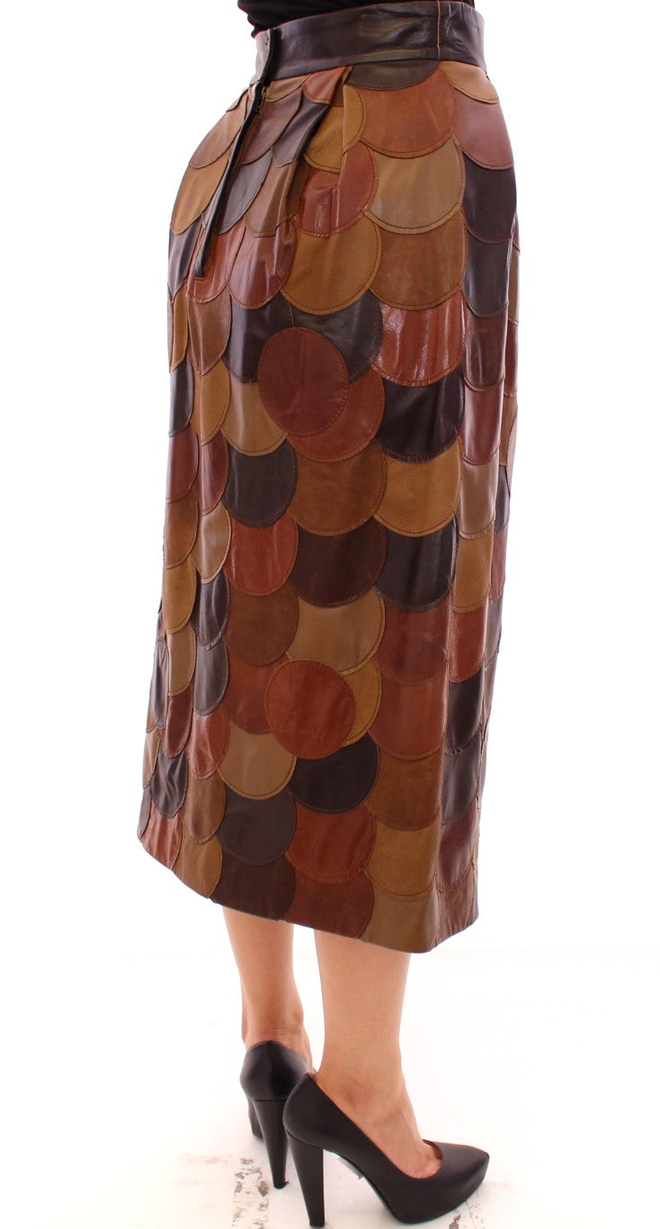 Brauner gerader Rock aus Patchwork-Leder