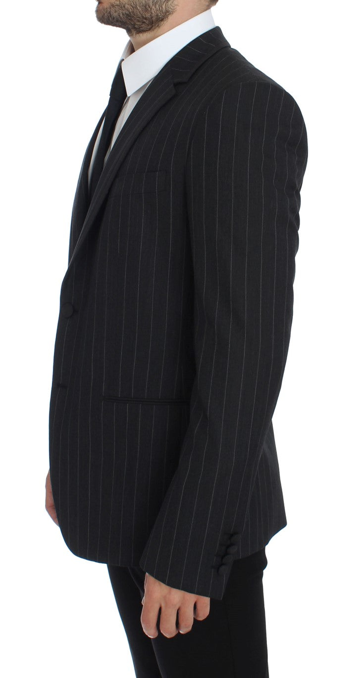 Grauer gestreifter Slim Fit Wollblazer
