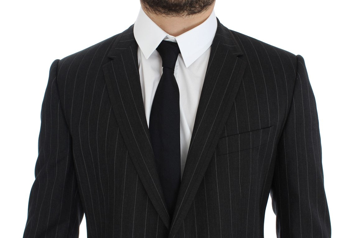 Grauer gestreifter Slim Fit Wollblazer