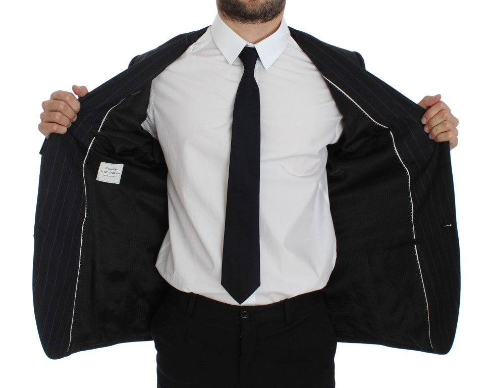 Grauer gestreifter Slim Fit Wollblazer