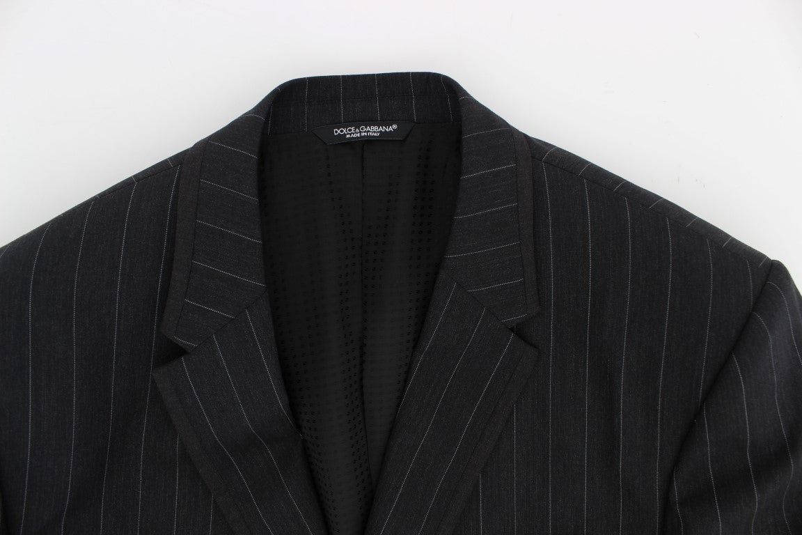 Grauer gestreifter Slim Fit Wollblazer