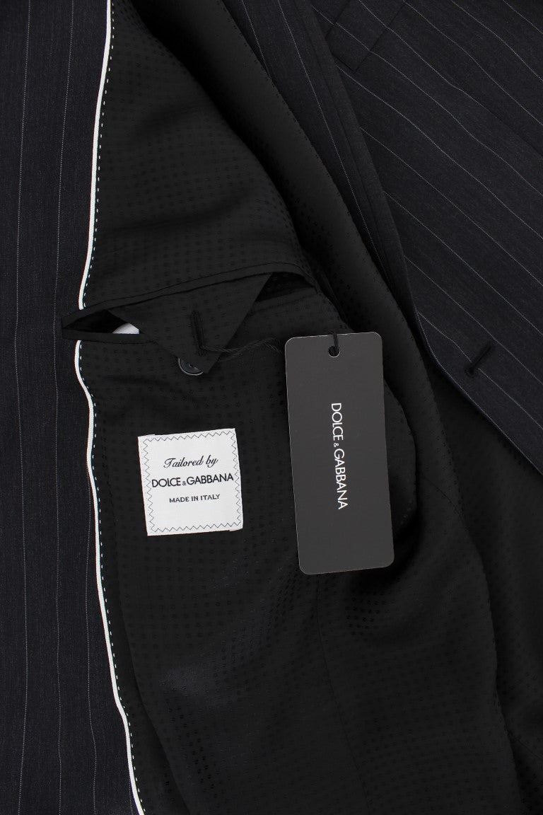 Grauer gestreifter Slim Fit Wollblazer