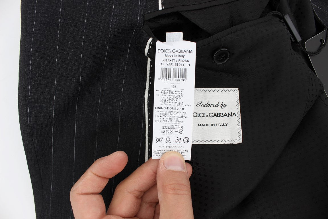 Grauer gestreifter Slim Fit Wollblazer