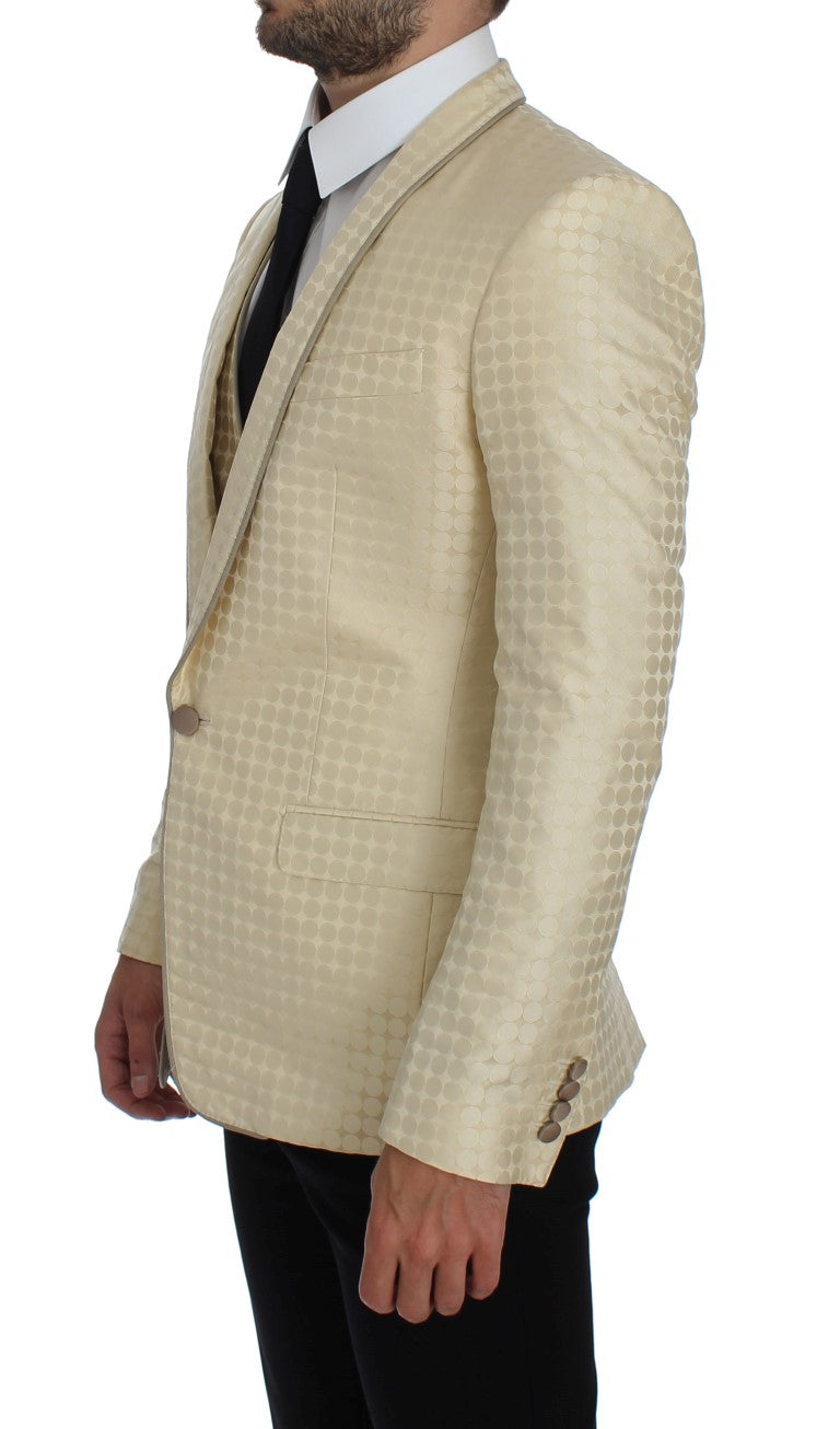 Beige gepunkteter Seidenblazer 2 Stück
