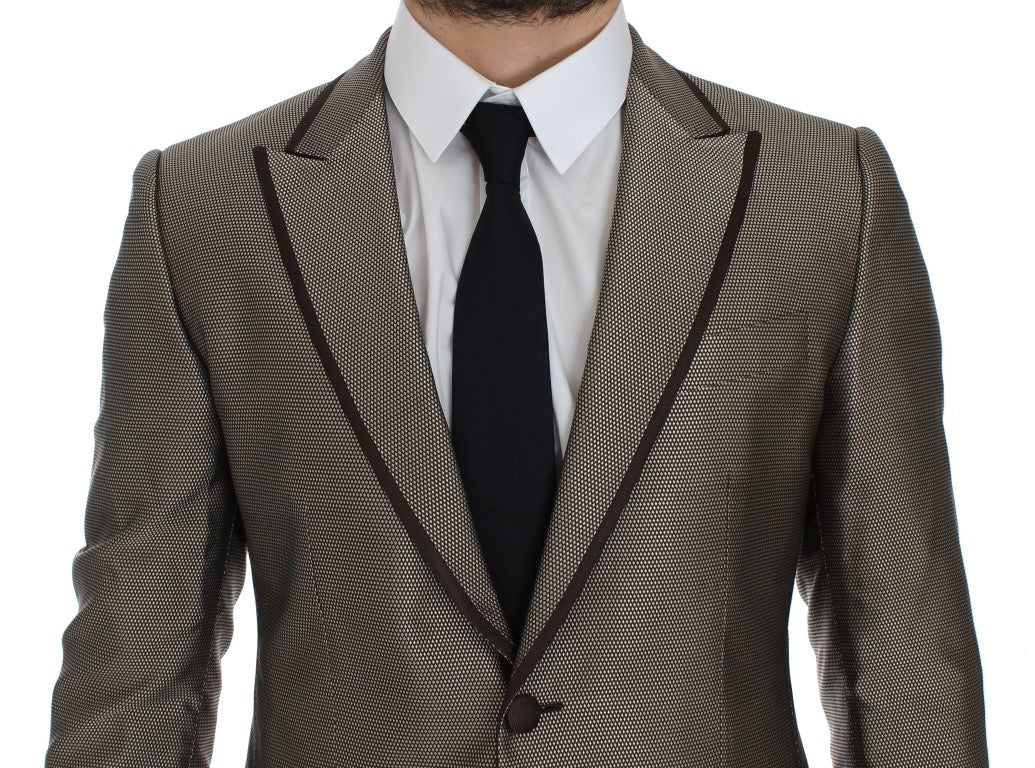 Brauner Slim Fit Seidenblazer mit zwei Knöpfen
