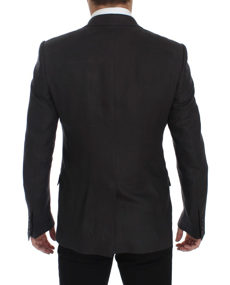 Grauer Slim Fit Leinenblazer