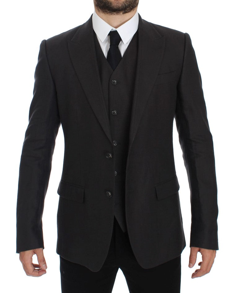 Grauer Slim Fit Leinenblazer