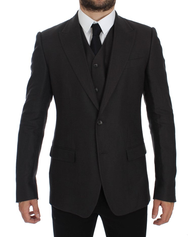 Grauer Slim Fit Leinenblazer