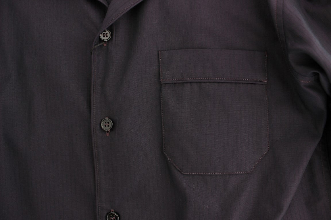 Lila gestreiftes Pyjama-Lounge-Shirt aus Baumwolle
