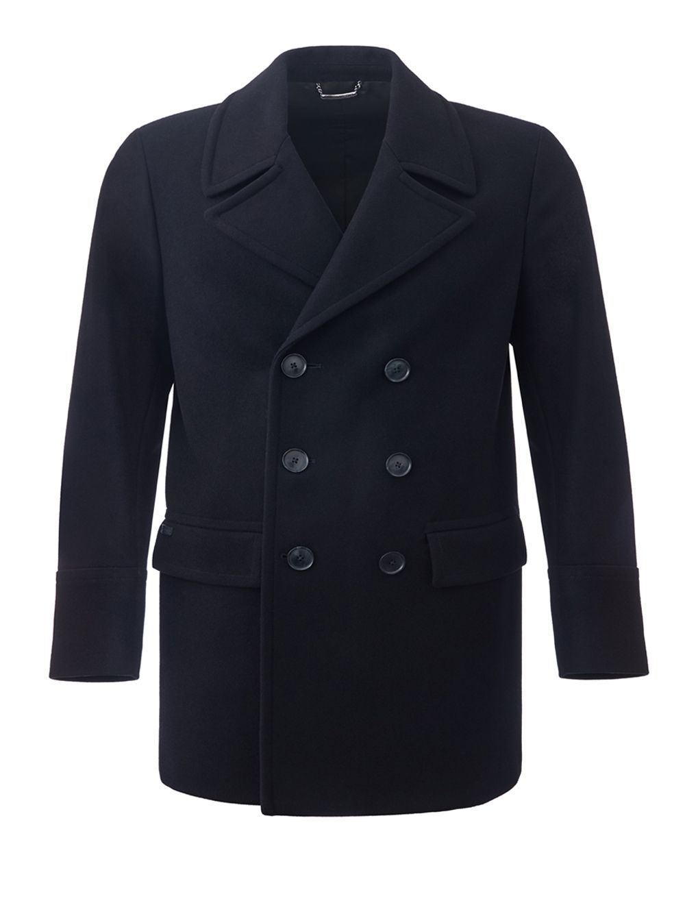 Zweireihige blaue Peacot-Jacke