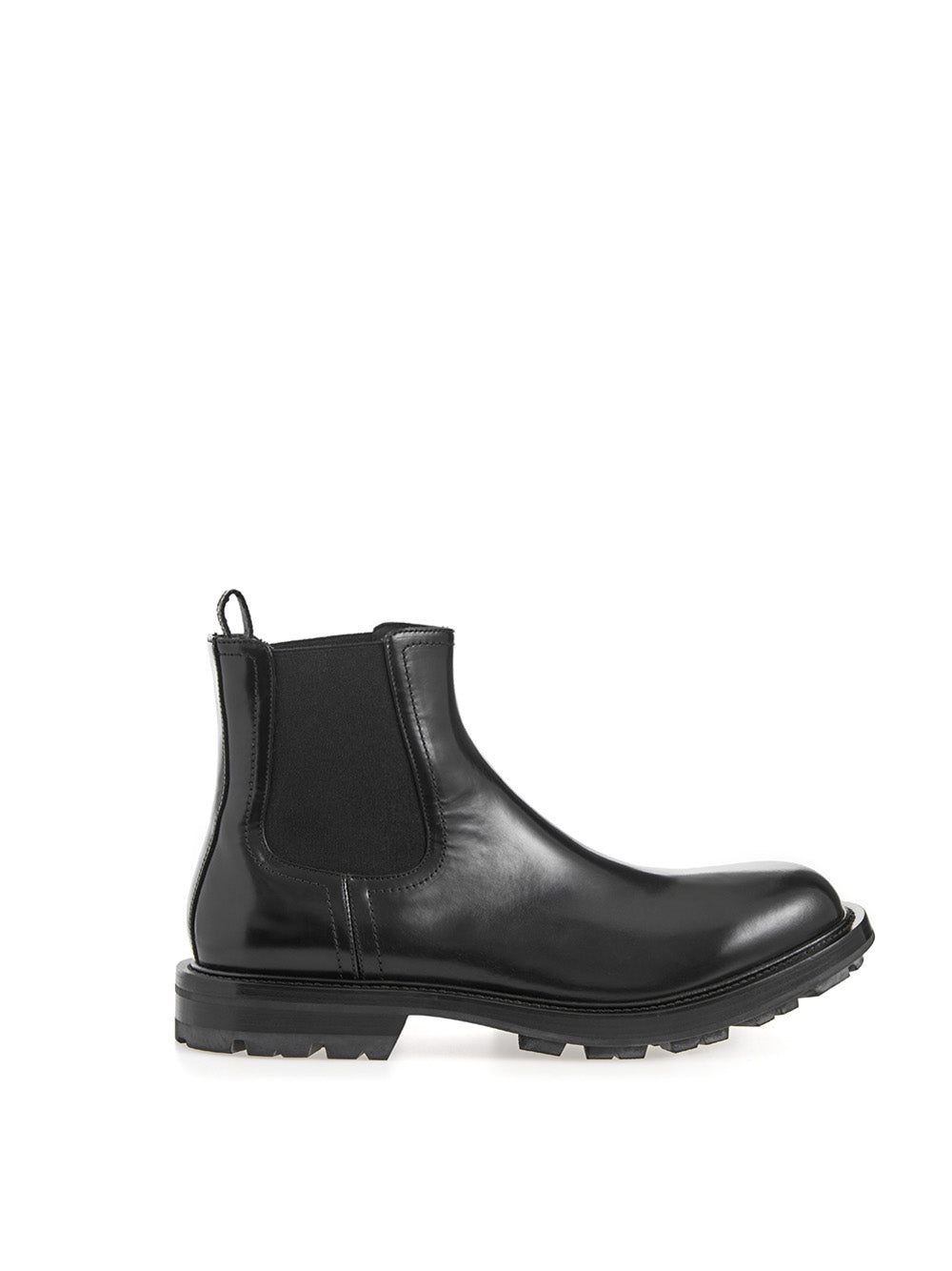 Schwarze Chelsea-Stiefel aus Leder mit Details aus Lackleder