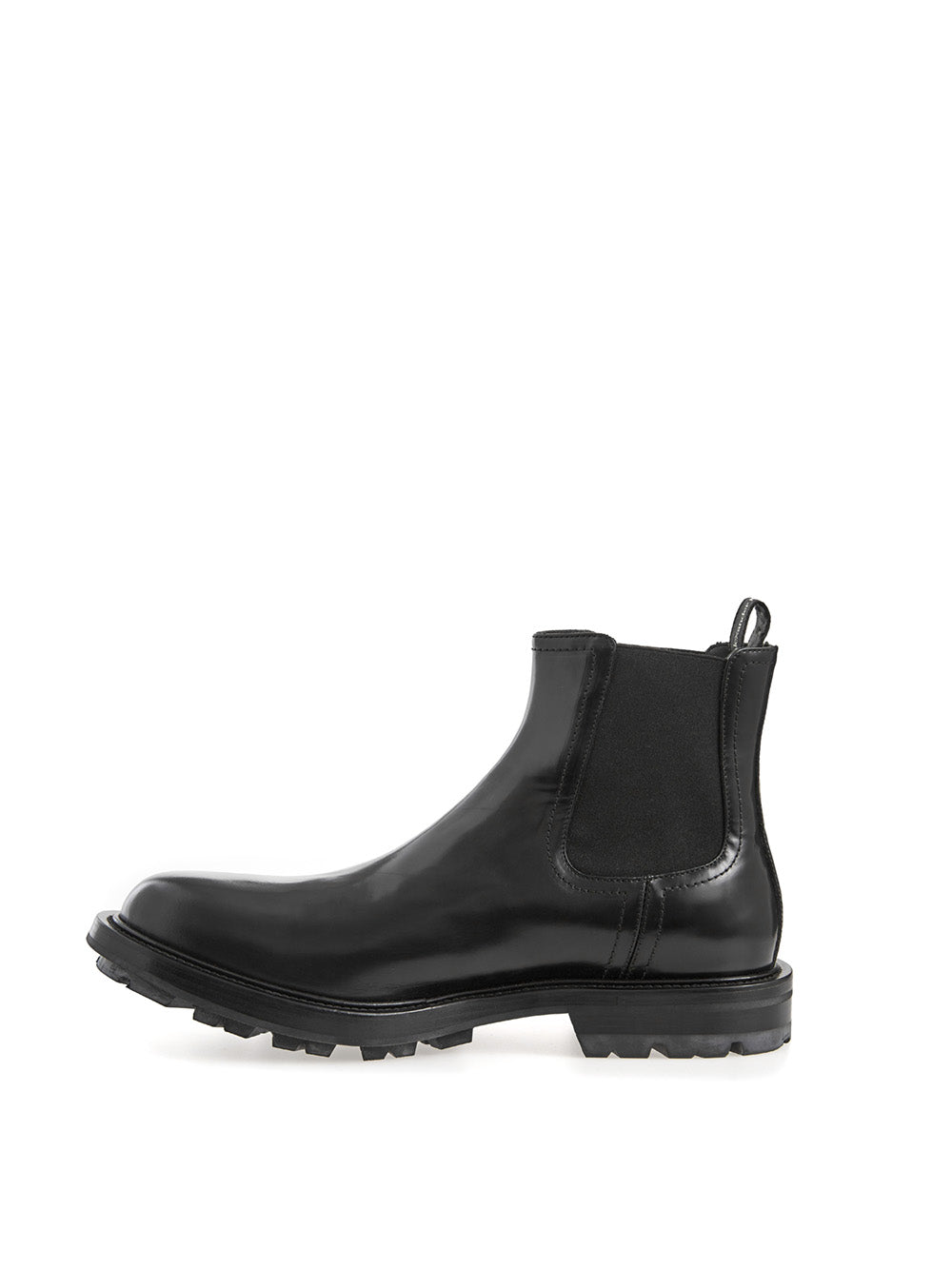 Schwarze Chelsea-Stiefel aus Leder mit Details aus Lackleder