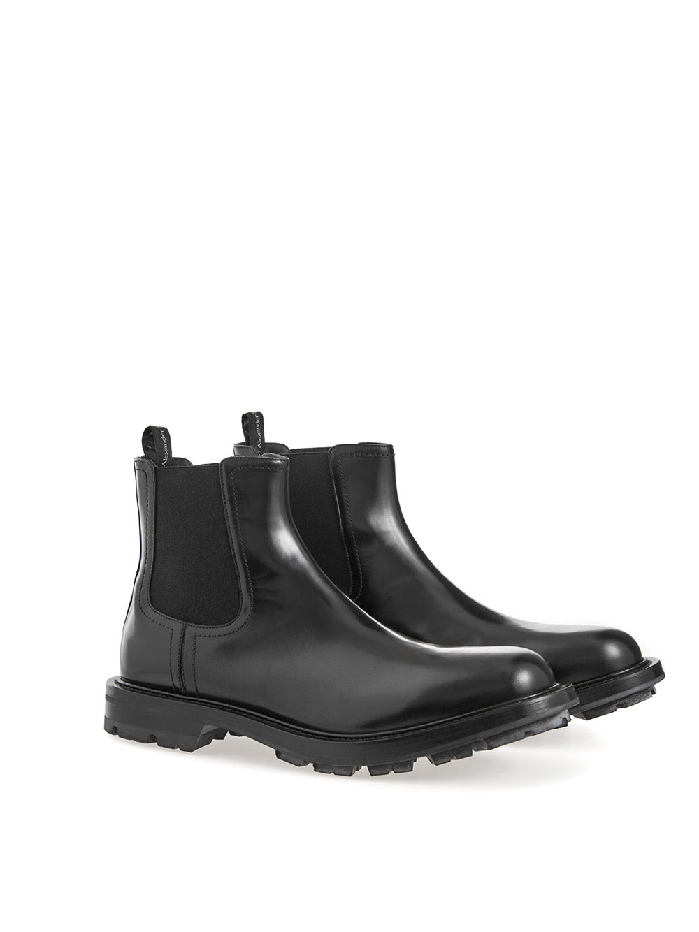Schwarze Chelsea-Stiefel aus Leder mit Details aus Lackleder