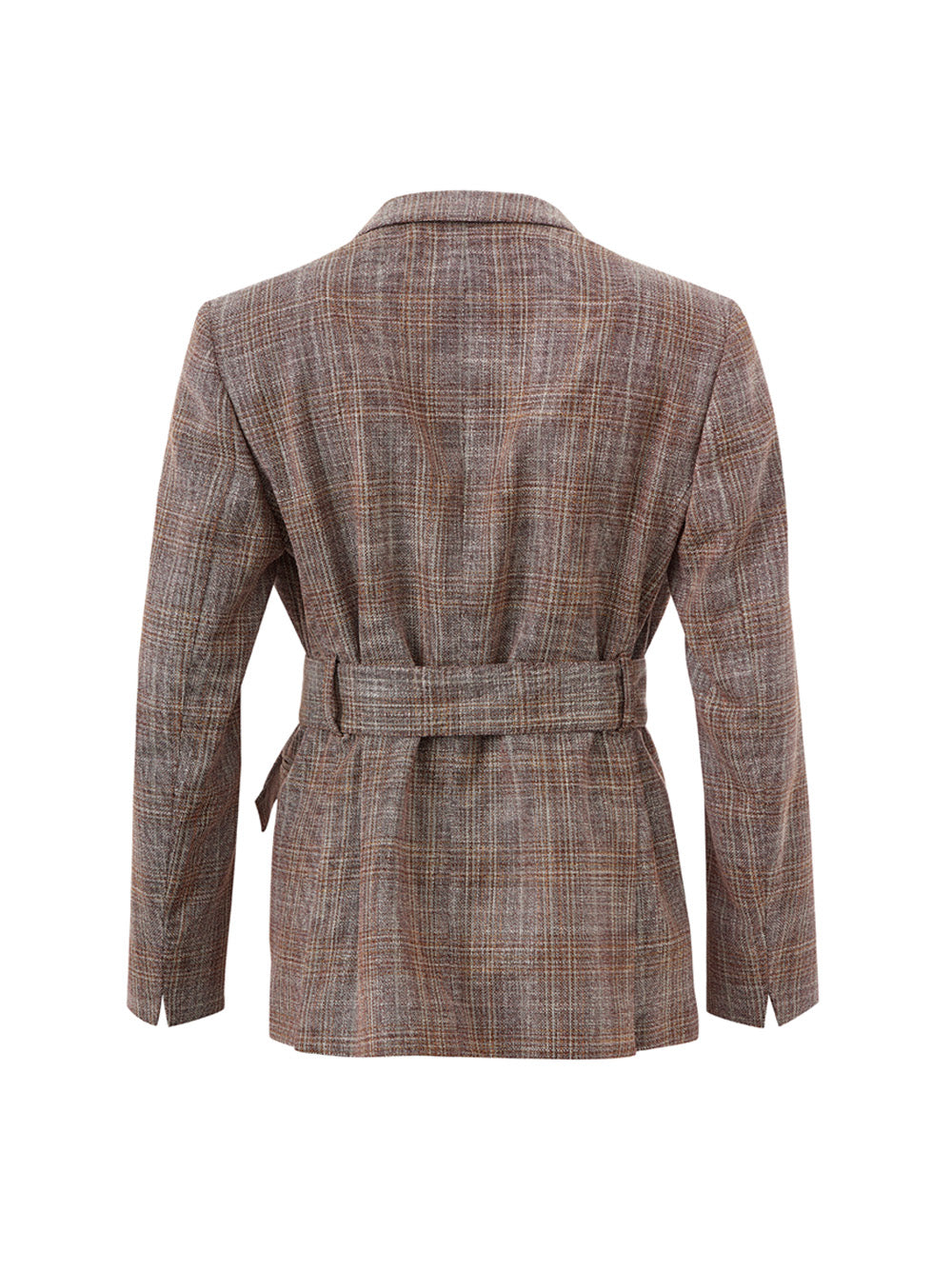 Micro Tartan Jacke aus Wolle und Seide mit Gürtel