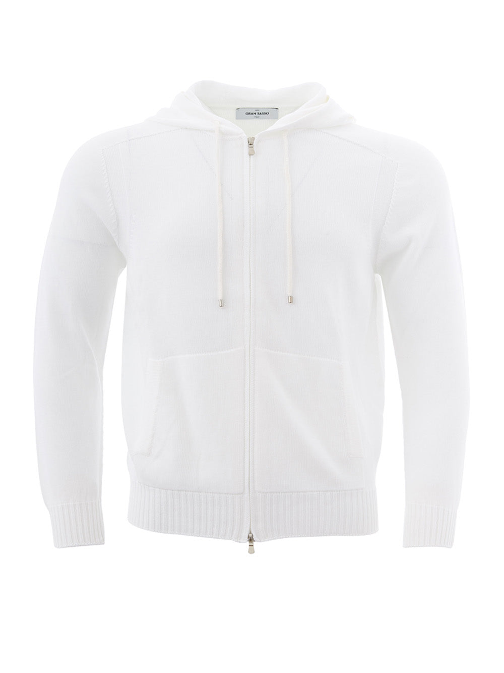 Weißer Baumwollpullover mit Kapuze und durchgehendem Reißverschluss