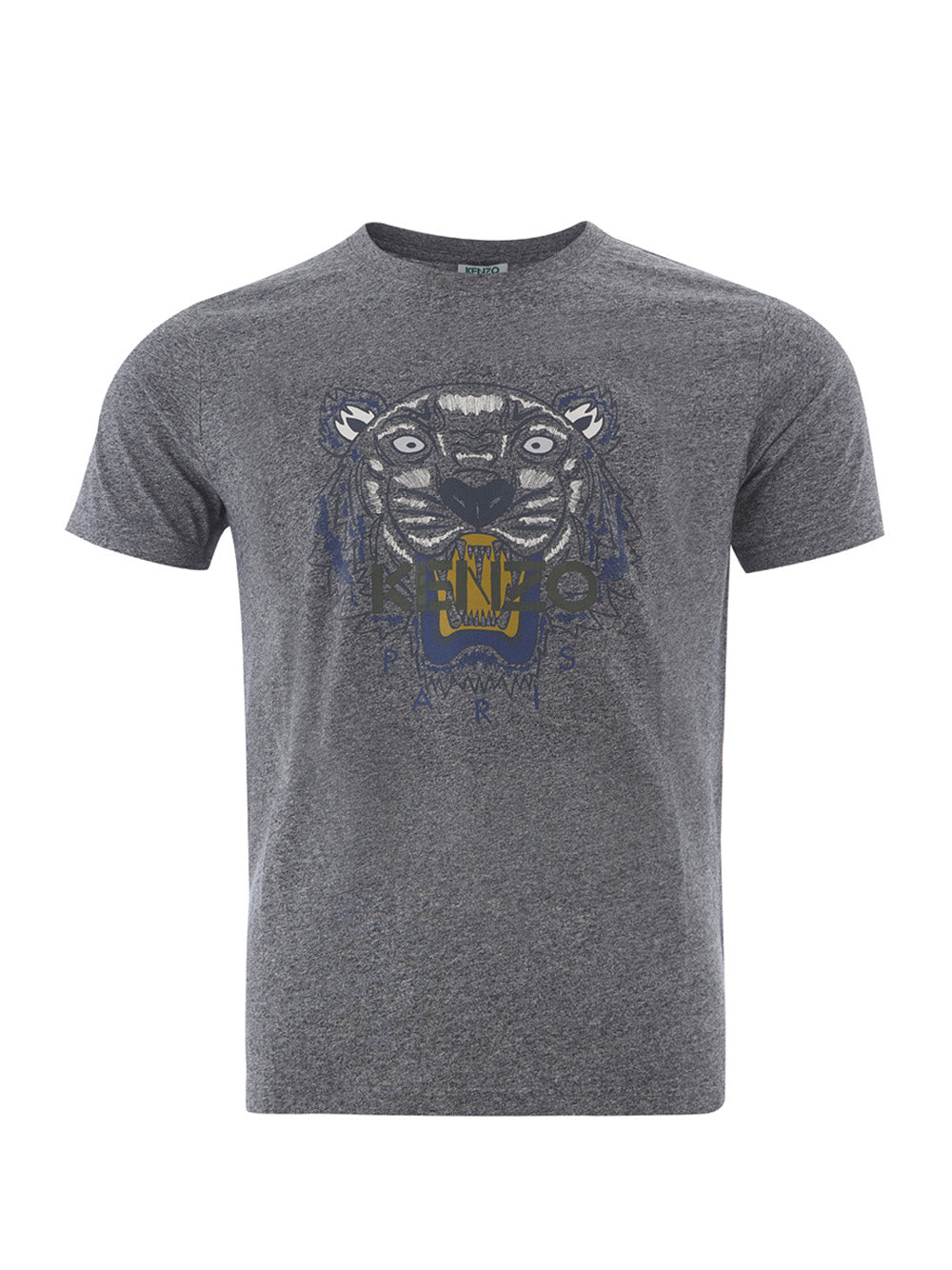 T-Shirt aus grau melierter Baumwolle mit kontrastierendem Tiger-Print