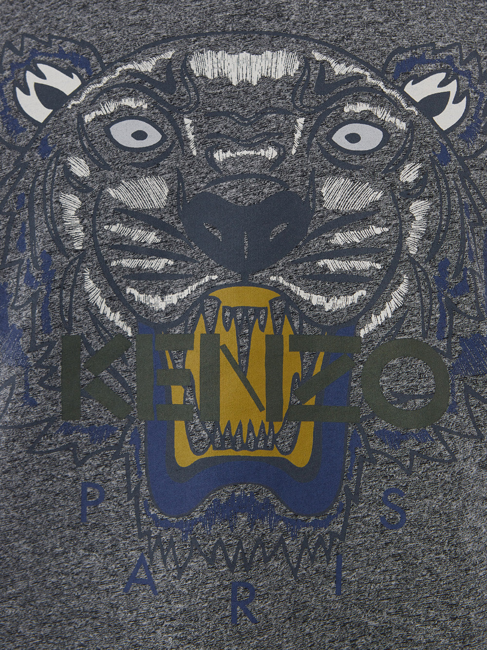 T-Shirt aus grau melierter Baumwolle mit kontrastierendem Tiger-Print