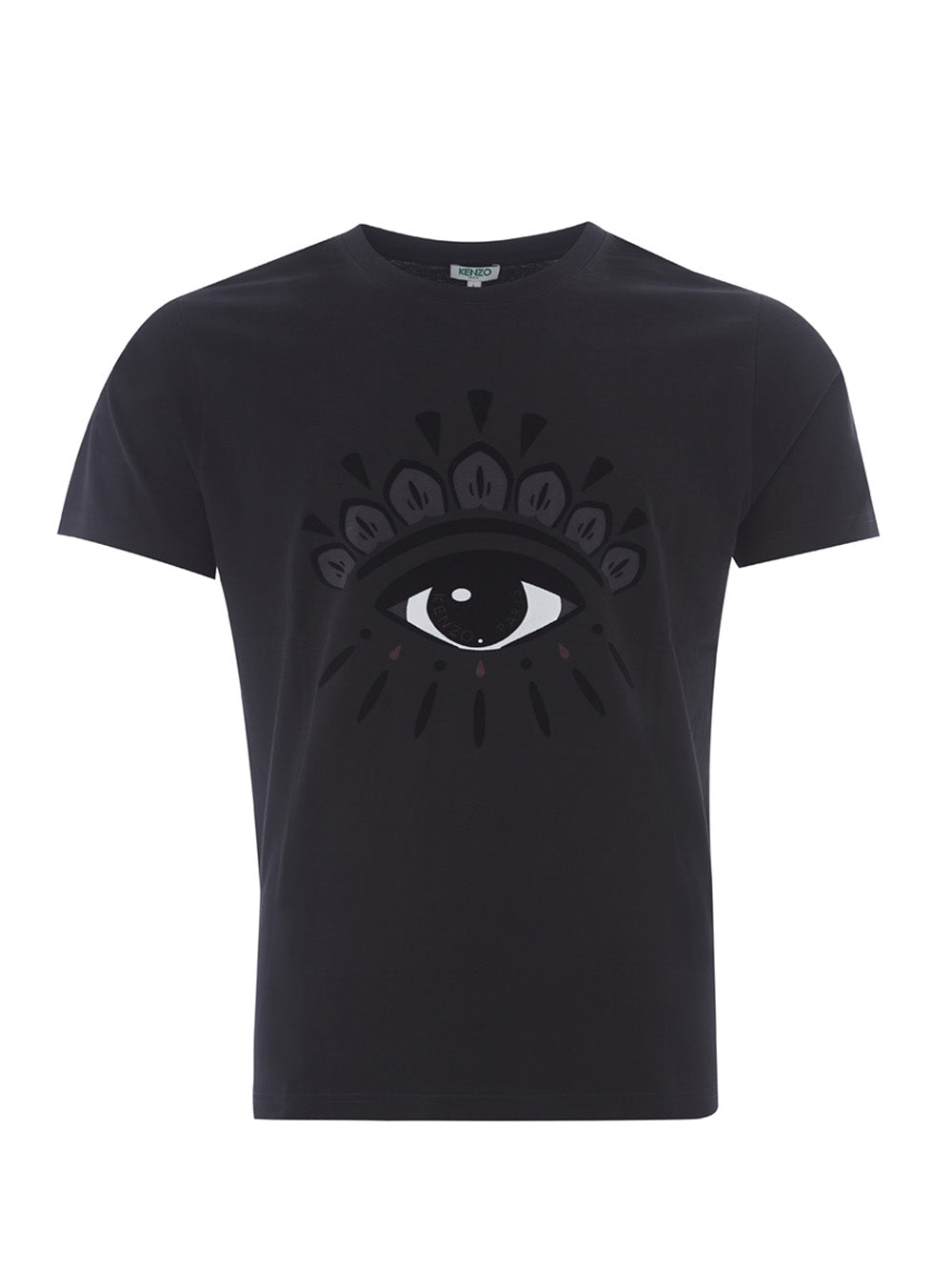 Schwarzes T-Shirt aus Baumwolle mit Augenaufdruck auf der Vorderseite