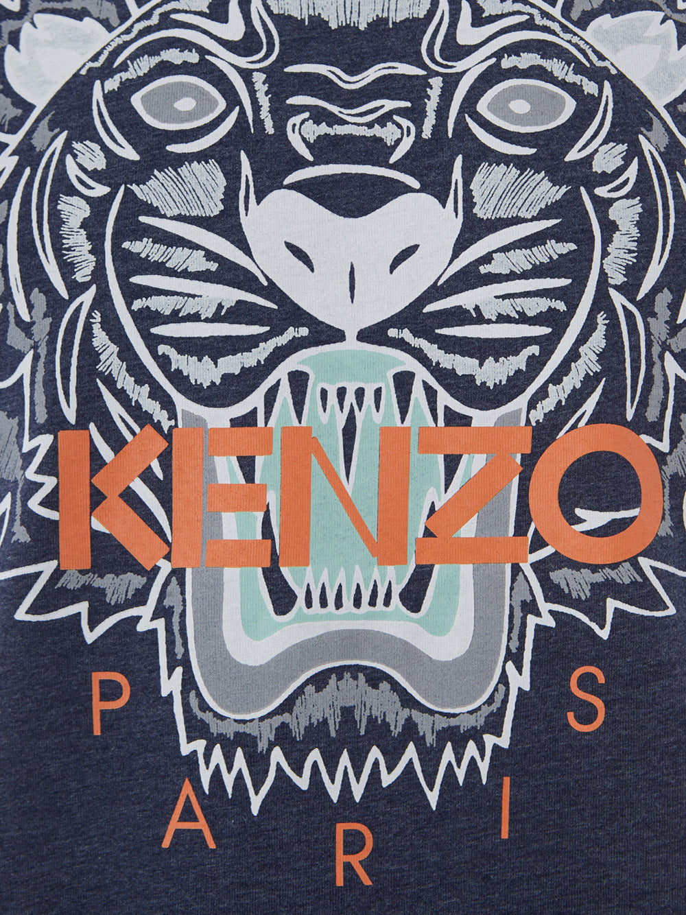 Blaues T-Shirt aus Baumwolle mit Tiger-Print und Logo auf der Vorderseite in Orange