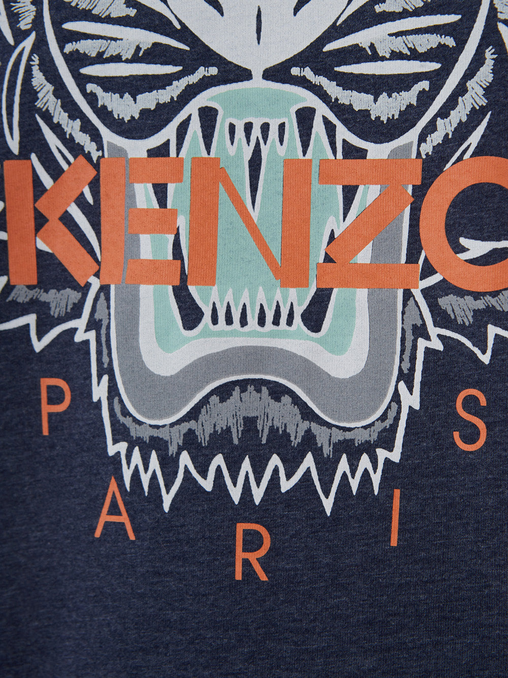 Blaues T-Shirt aus Baumwolle mit Tiger-Print und Logo auf der Vorderseite in Orange