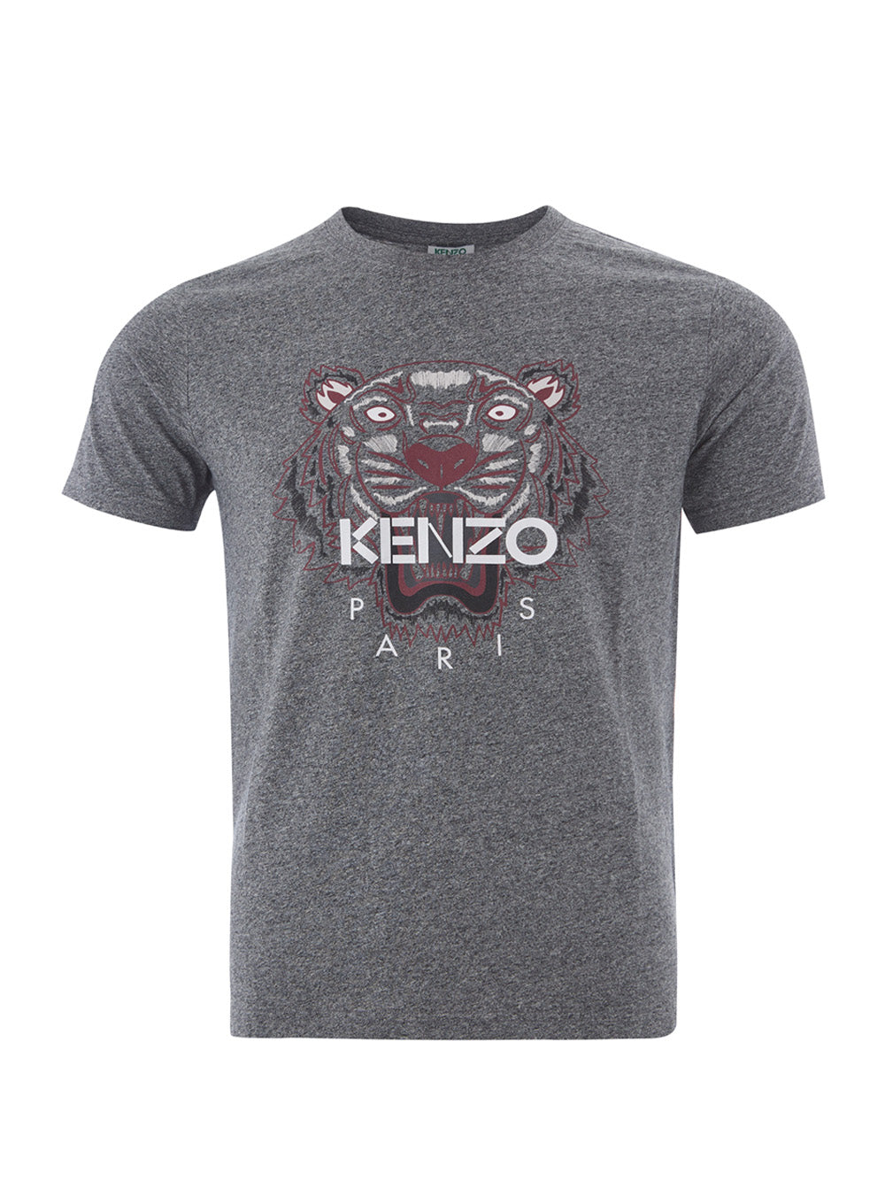 Graues Baumwoll-T-Shirt mit Tiger-Print und Logo auf der Vorderseite in Weiß