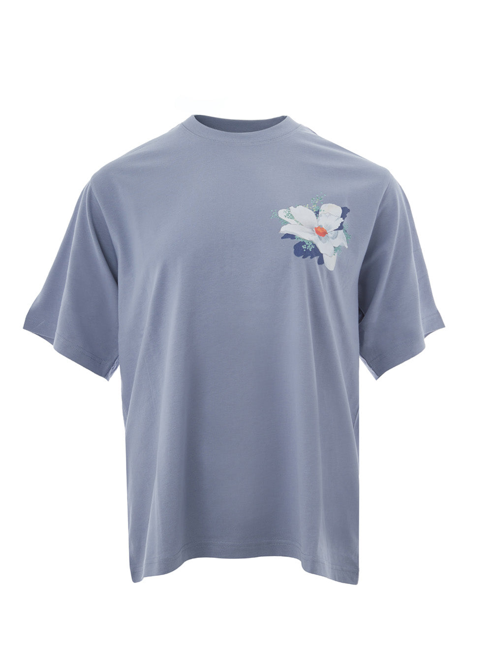 Hellblaues T-Shirt aus Baumwolle mit gedruckter Blume