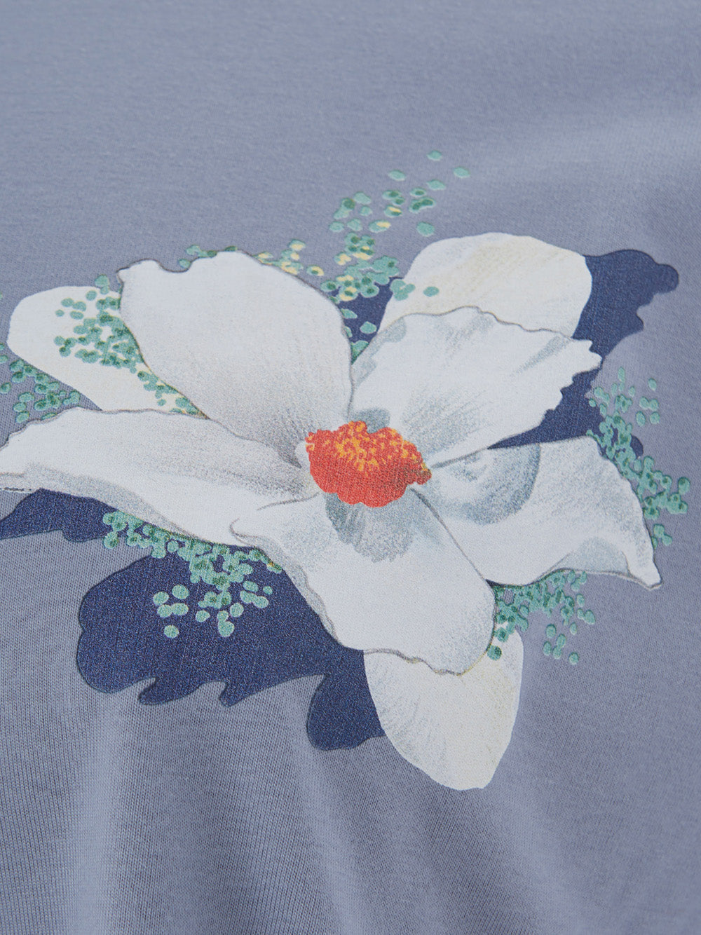 Hellblaues T-Shirt aus Baumwolle mit gedruckter Blume